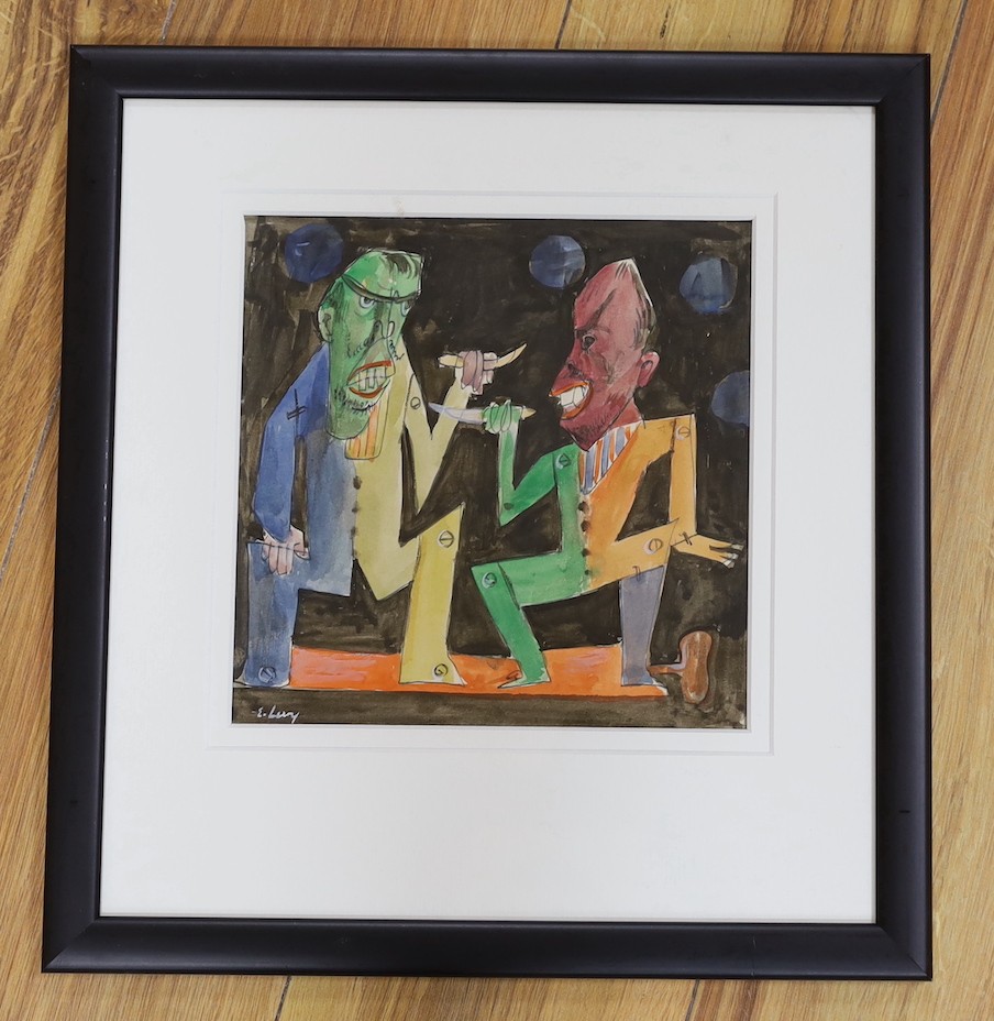 Emmanuel Levy (1900–1986), watercolour, 'Knife Fight', signed, 21 x 21cm